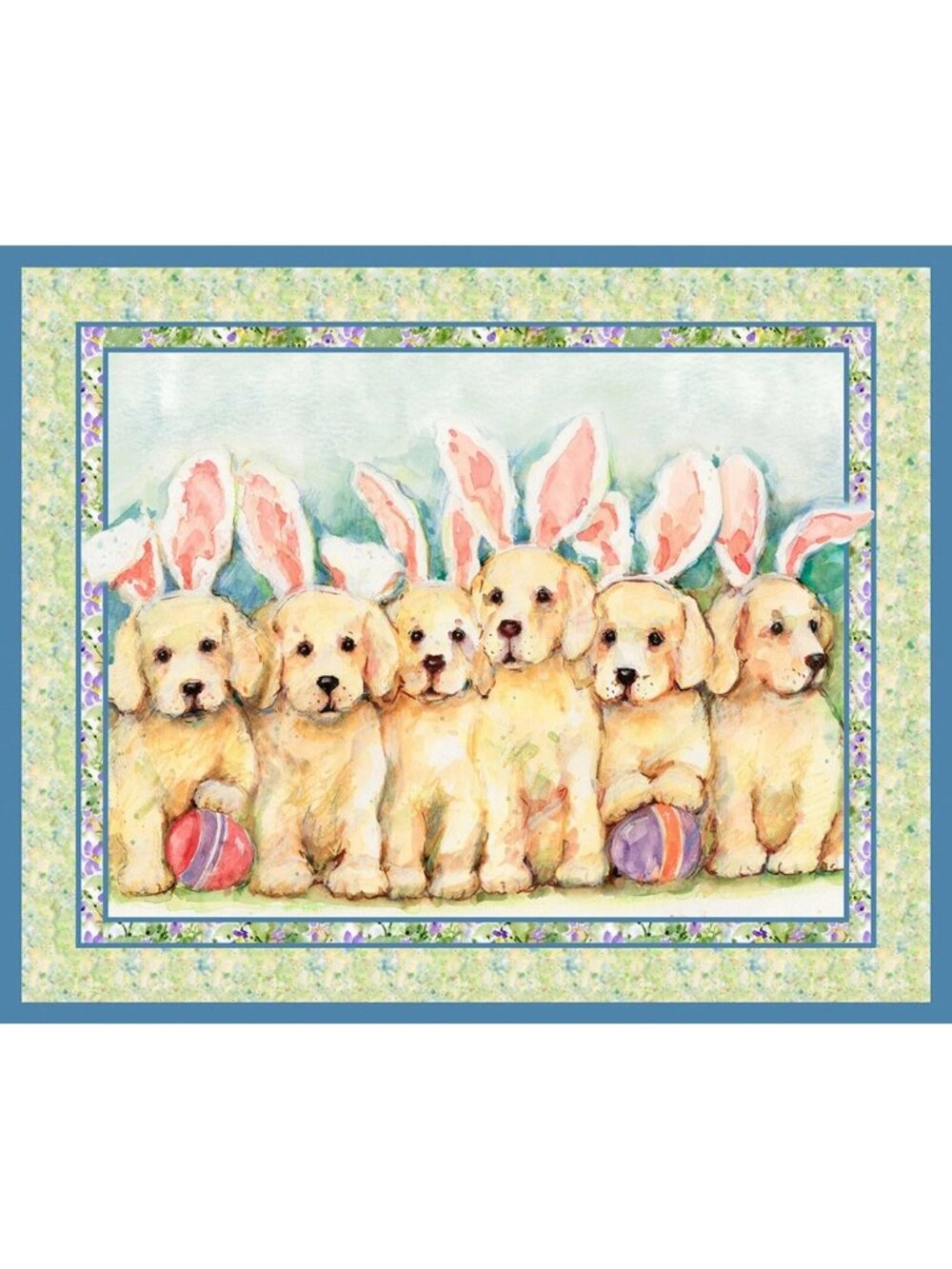 Easter Dog Puppy Bunnies Cotton Fabric Panel Susan Winget Springs 35" x 45"